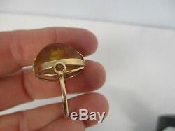 VINTAGE SIGNED RUSSIAN 583 YELLOW GOLD w GENUINE BALTIC AMBER RING SIZE 6 3/4
