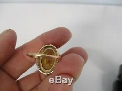 VINTAGE SIGNED RUSSIAN 583 YELLOW GOLD w GENUINE BALTIC AMBER RING SIZE 6 3/4