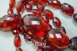 VINTAGE VICTORIAN ERA FACETED CHERRY RED NATURAL BALTIC AMBER BEAD NECKLACE 33g