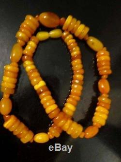 VTG antique natural amber stone necklace toffee egg yolk Baltic amber