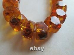 Victorian Baltic Cognac Amber Large Cuboid Graduated Necklace 30 Inch 96 Grams