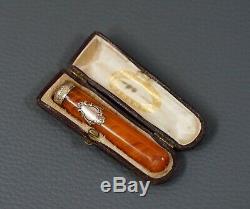 Victorian Natural Baltic Amber Egg Yolk Cigarette Holder Pipe Gold Trim in Box