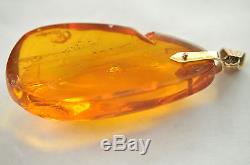 Vintage 14K Solid Gold and Large Natural Baltic Amber Pendant 17.22 Grams