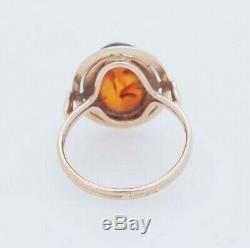 Vintage 14K Yellow Gold Oval Cut Natural Baltic Amber Solitaire Cocktail Ring