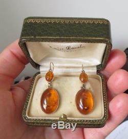 Vintage 1960s Natural Baltic Amber & 14ct Gold Articulated Earrings