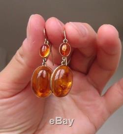 Vintage 1960s Natural Baltic Amber & 14ct Gold Articulated Earrings