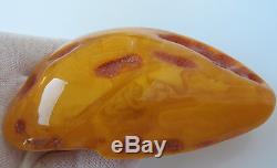 Vintage 91.27 Gm Polished Natural Genuine Baltic Amber Stone Pin Brooch NR
