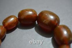 Vintage Amber Baltic Stone Oval Beads Necklace Old Cognac Color