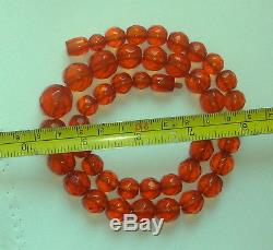 Vintage Amber Necklace Natural Baltic Honey Cognac Amber faceted beads 38 gr