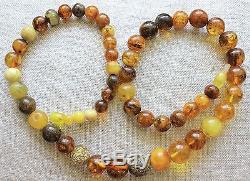 Vintage Antique Mix Color Round Beads Natural BALTIC AMBER NEW NECKLACE 45 gr