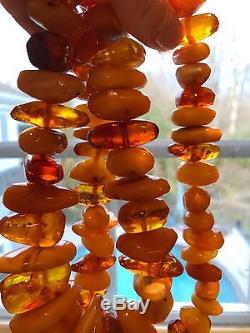 Vintage Antique Natural Baltic Amber Butterscotch Large Bead Necklace 204g Honey
