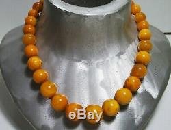 Vintage Antique Natural Baltic Amber Egg Yolk Round Graduated Bead Necklace 54gr