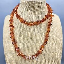 Vintage Baltic Amber Chip Nugget Hand-Knotted Bead Necklace 34