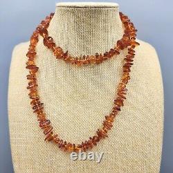 Vintage Baltic Amber Chip Nugget Hand-Knotted Bead Necklace 34