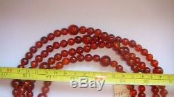 Vintage Baltic Amber Necklace Natural Cognac Amber Round Beads Very Long 165 cm