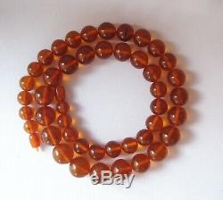 Vintage Baltic Amber Necklace Natural Honey Cognac Amber 77 grams Round Beads