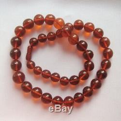 Vintage Baltic Amber Necklace Natural Honey Cognac Amber 89 grams Round Beads