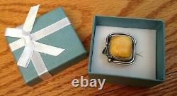 Vintage Baltic Amber Sterling Silver Ring Size 7 Butterscotch Egg Yolk Square