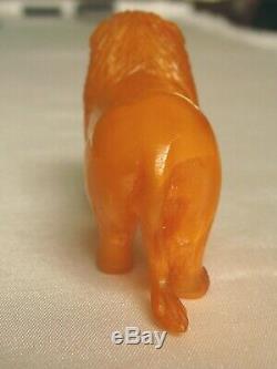 Vintage Butterscotch Egg Yolk Baltic Amber Artist Carving -walking Lion 21.5 Gr