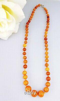 Vintage Butterscotch Egg Yolk Baltic Amber Round Bead Necklace 13.5 grams