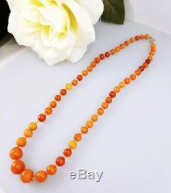 Vintage Butterscotch Egg Yolk Baltic Amber Round Bead Necklace 13.5 grams