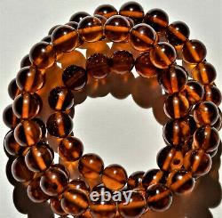 Vintage Cognac Baltic Amber Bead Necklace 12mm Round Beads 36 Long
