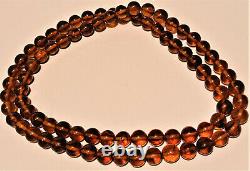 Vintage Cognac Baltic Amber Bead Necklace 12mm Round Beads 36 Long