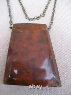 Vintage Collectible Genuine Baltic Amber Pendant Necklace Large 2x2-3/8x9/16