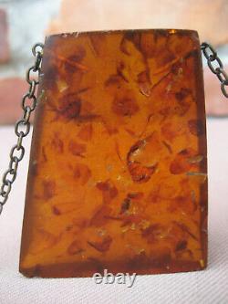 Vintage Collectible Genuine Baltic Amber Pendant Necklace Large 2x2-3/8x9/16