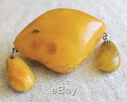 Vintage Egg Yolk Yellow Butterscotch Natural Baltic Amber Brooch 16,5 Gr