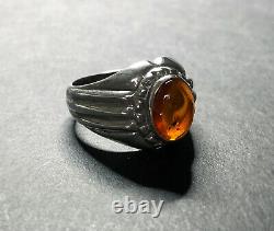 Vintage Estate ART DECO Men's Ring Sterling Silver with Natural BALTIC AMBER Sz-9