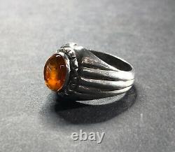 Vintage Estate ART DECO Men's Ring Sterling Silver with Natural BALTIC AMBER Sz-9