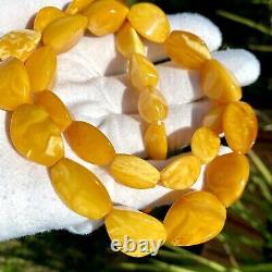 Vintage Faceted Egg Yolk White Amber Stone Necklace Natural Russian Baltic Amber