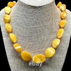 Vintage Faceted Knotted Egg Yolk White Amber Stone Necklace Natural Baltic Amber