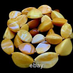 Vintage Faceted Knotted Egg Yolk White Amber Stone Necklace Natural Baltic Amber