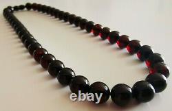 Vintage Genuine Baltic Amber Bernstein Cherry Color Round 10 mm Beads Necklace