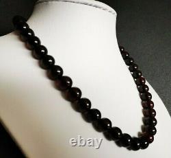 Vintage Genuine Baltic Amber Bernstein Cherry Color Round 10 mm Beads Necklace
