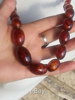 Vintage Genuine Natural Baltic Amber Necklace Graduated Oval Beads 60 gram