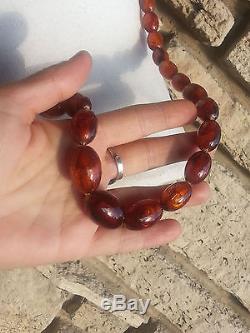 Vintage Genuine Natural Baltic Amber Necklace Graduated Oval Beads 60 gram