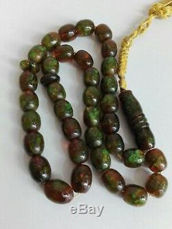 Vintage German Amber Rosary Prayer Beads Islamic 35 Tasbih Antique 70 Gr Misbaha
