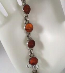 Vintage Jewelry Sterling Silver Baltic Amber Bracelet Antique Deco Jewellery