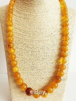 Vintage Luxury Natural BALTIC AMBER Huge Round Beads Necklace Butterscotch 53g
