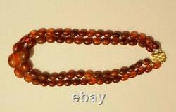 Vintage Natural Amber Baltic Stone Oval Beads Necklace Old Cognac Color