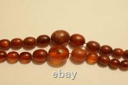 Vintage Natural Amber Baltic Stone Oval Beads Necklace Old Cognac Color