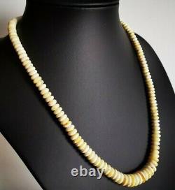 Vintage Natural Baltic Amber Bernstein White Color Button Beads Necklace