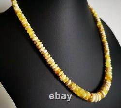 Vintage Natural Baltic Amber Bernstein White Yellow Color Button Beads Necklace