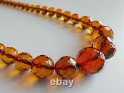 Vintage Natural Baltic Amber Cognac Faceted Round Graduation Beads Necklace