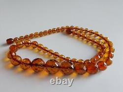 Vintage Natural Baltic Amber Cognac Faceted Round Graduation Beads Necklace