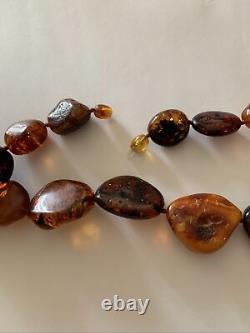 Vintage Natural Baltic Amber Cognac Honey Egg Yolk Cherry Large Necklace 78g