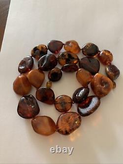 Vintage Natural Baltic Amber Cognac Honey Egg Yolk Cherry Large Necklace 78g